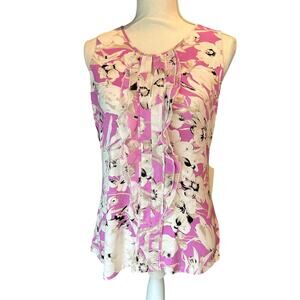 GNW Size Medium Fairy Cottage Office Floral sleeveless Blouse ruffle front